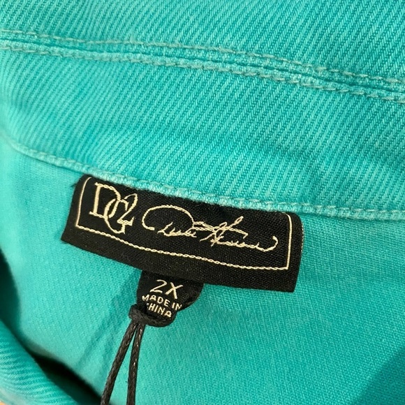 DG2 By Diane Gilman Jean Jacket Short Sleeve Aqua Green Top Plus Size 2X - Picture 7 of 8